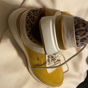 TOMS Women's Yellow and White Sneakers with Leopard Print